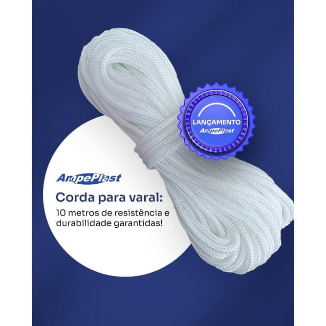 Corda para Varal AmpePlast 10 Metros Super Reforçada Alta Durabilidade e Resistência Para Roupas