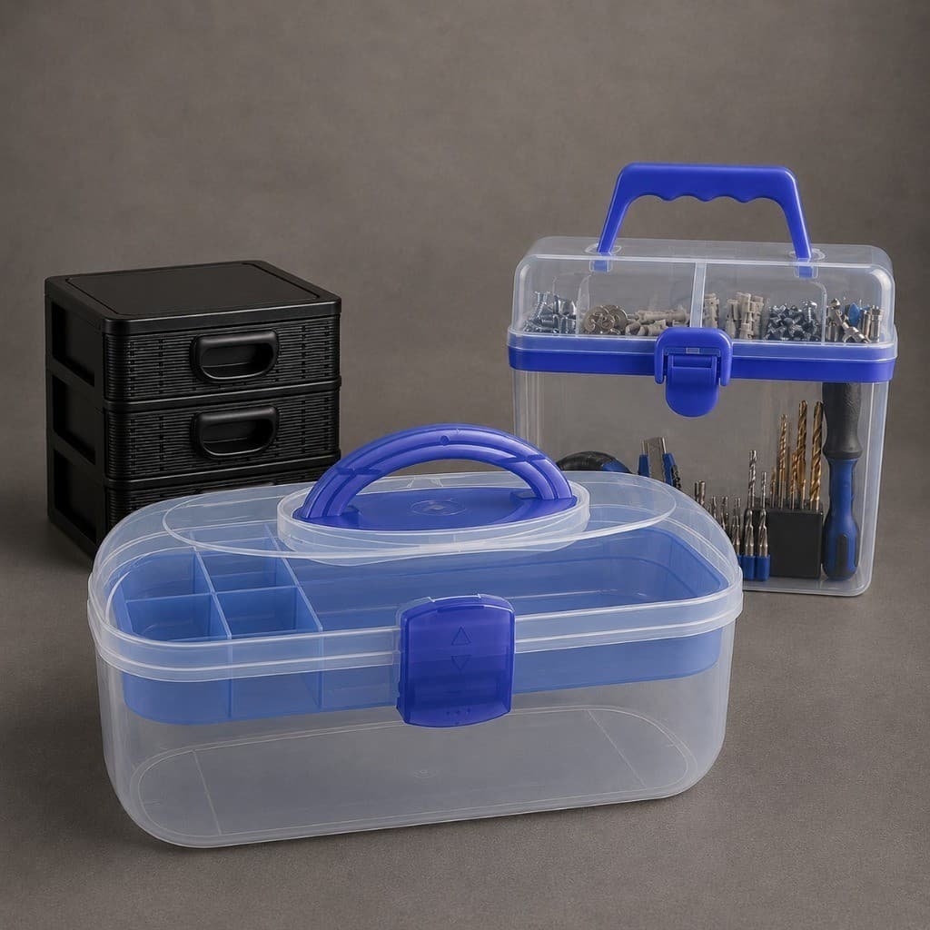 Kit Organizador de Ferramentas Azul e Preto com Gaveteiro 3 Gavetas e Maletas Organizadoras Multiuso
