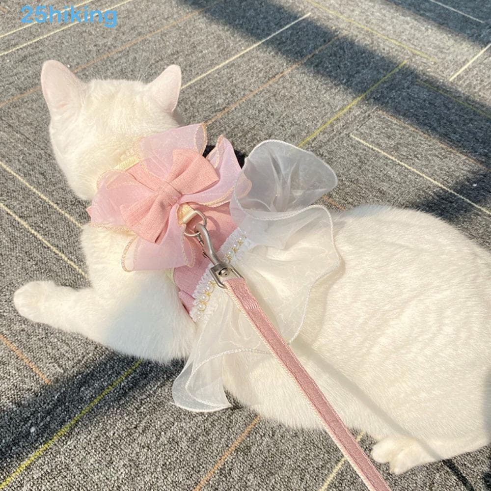 Trela De Arnês Para Gatos De Caminhada , Colete De Nylon Estilo Princesa , Com Alça Peitoral Ajustável Respirável Laço A