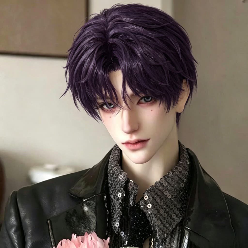 Peruca para boneca Youtong/bjd, escala 1/3 1/4 1/6, cabelo curto roxo masculino com franja, cabelo sintético resistente