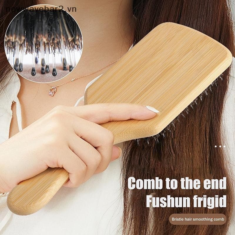 Escova de cabelo de bambu natural com cerdas de javali, escova de cabelo de bambu portátil, material de couro, escova pa