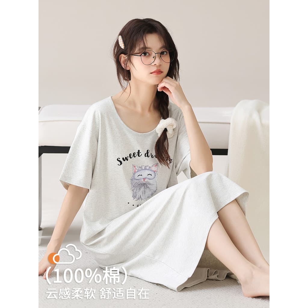 Fenteng Ke'an camisola feminina verão puro algodão feminino High-End verão manga curta hidratante pijamas feminino 2026