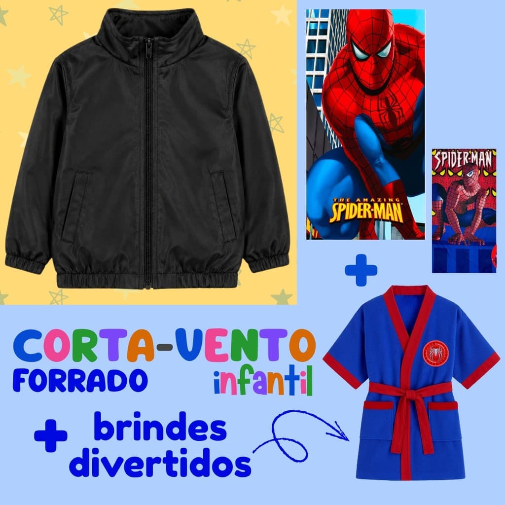 Corta-Vento Meninos Inverno Forrado com Personagem - 4 Itens