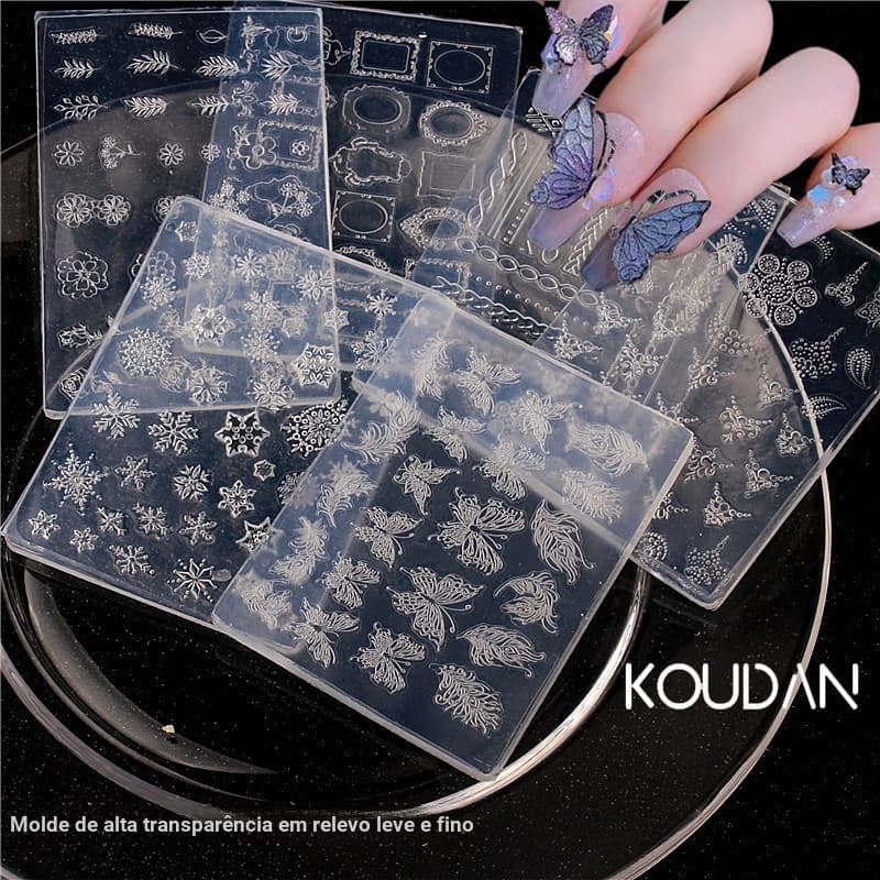 Ferramentas De Manicure Silicone Escultura Do Prego Molde 3D Placa De Carimbo Unhas Estênceis DIY UV Gel Polonês Borbole