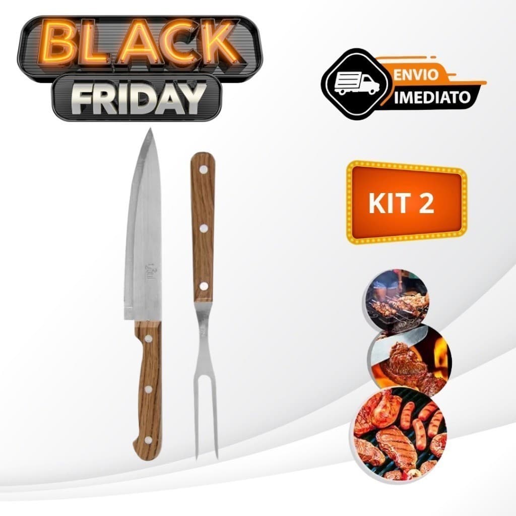Kit 2 Peças de Garfo e Faca Para Churrasco Marrom