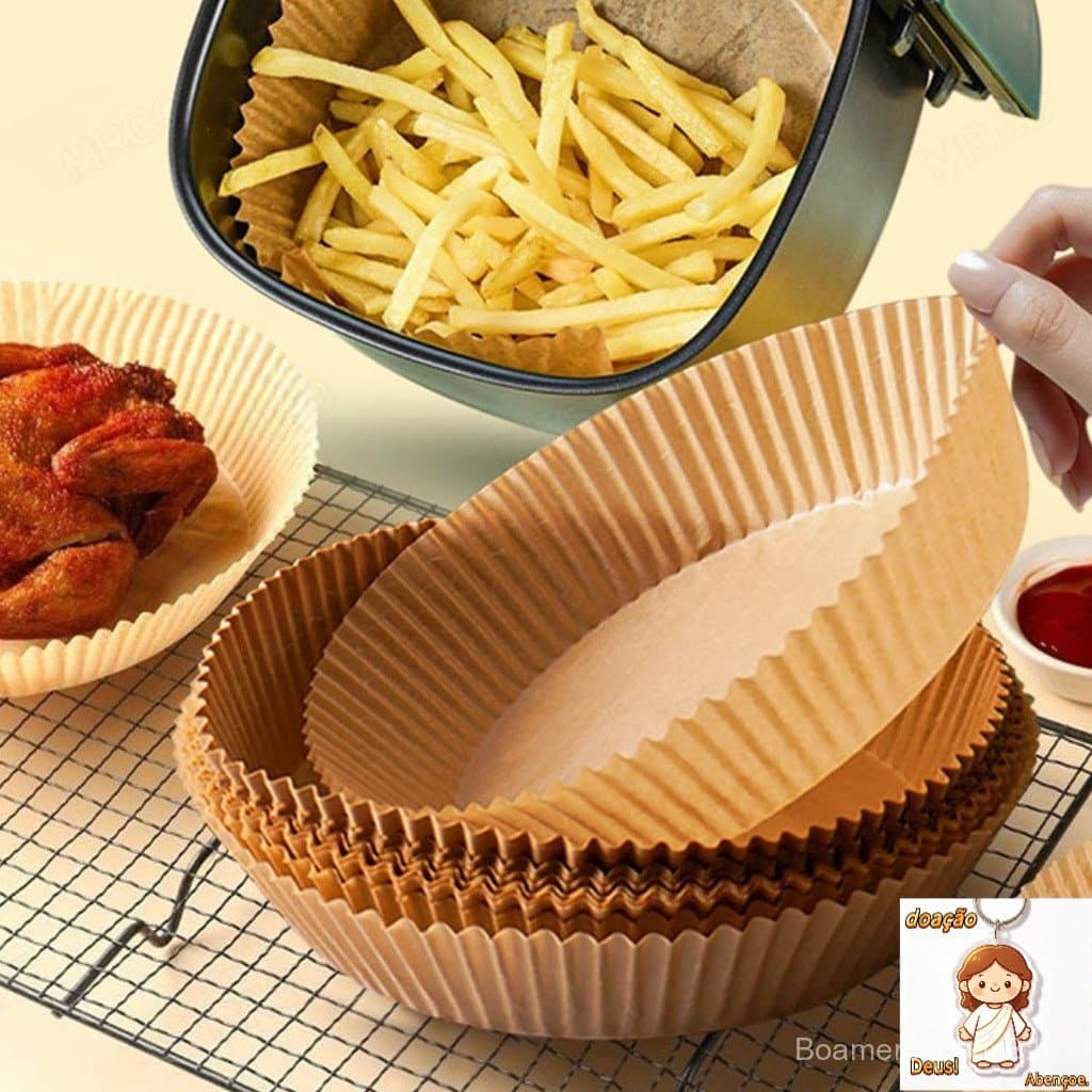 Tapete Redondo De Papel Descartável Air Fryer Antiaderente Para Cozimento 50 Unidades
