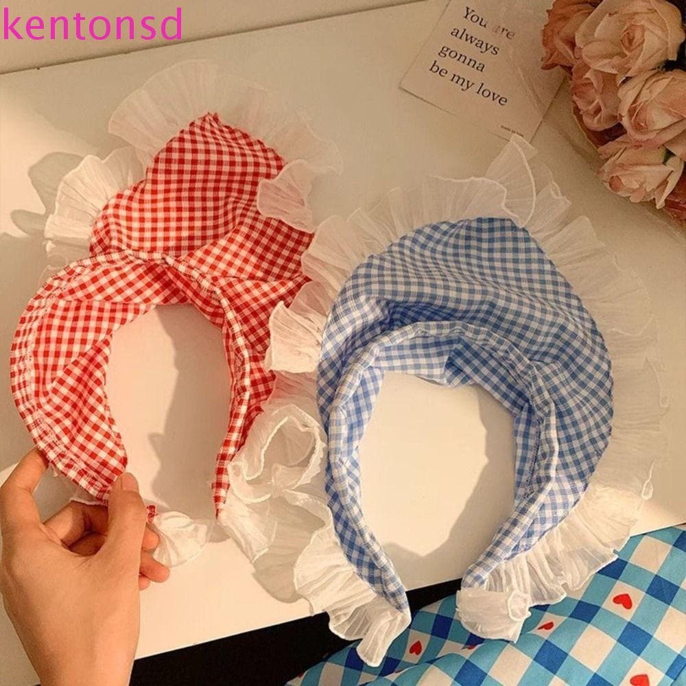 Correia De Faixa De Cabelo Triangular Kentondx , Lenço De Renda Doce Estilo Pastoral Treliça Xadrez