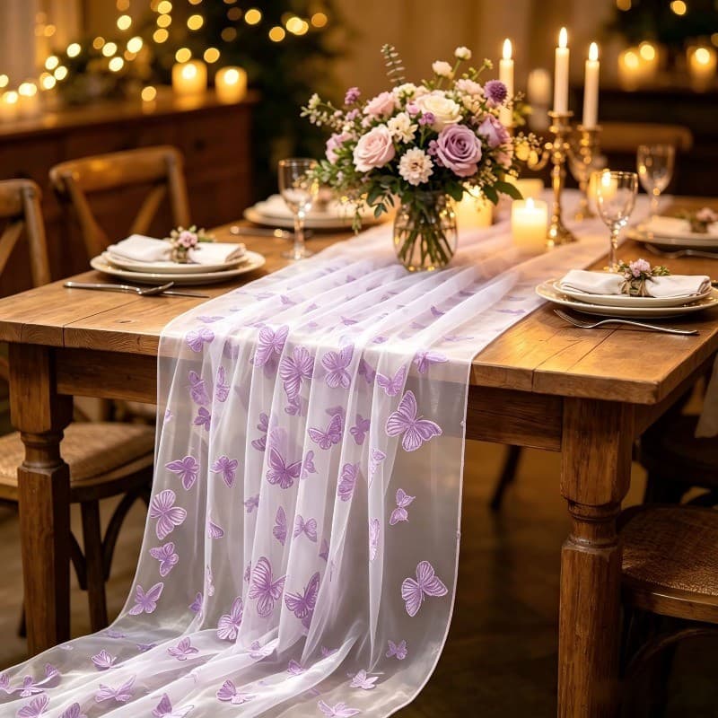 75 * 275cm Borboleta Tule Corredor De Mesa Pura Organza Toalha Festa De Aniversário De Casamento Decoração De Jantar