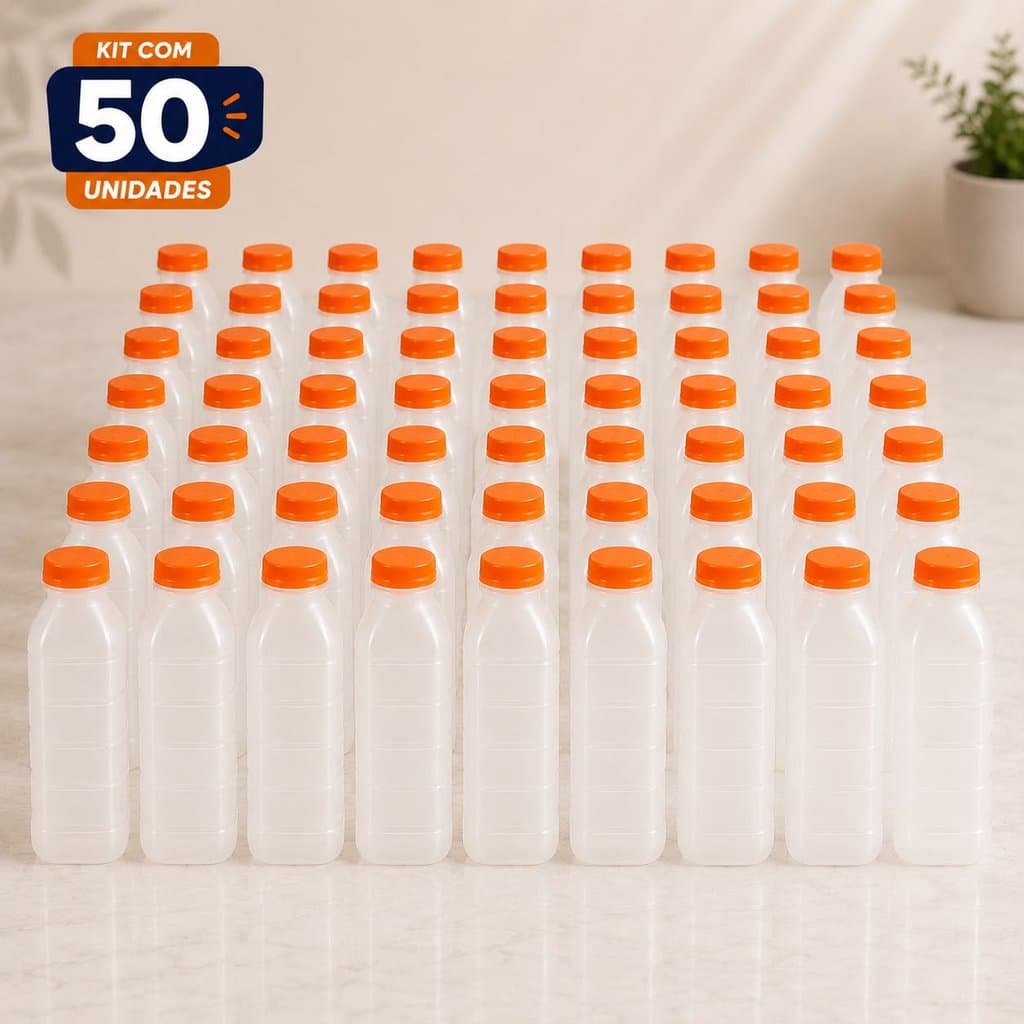 Kit Com 50 Garrafas Caldo de Cana Suco Detox Garrafinha 500ml