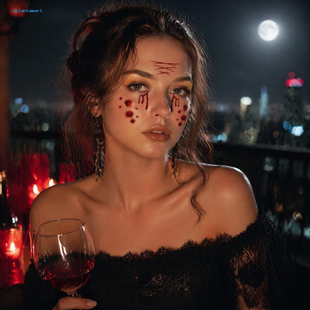 Atl 1 Folha De Acessórios Rápidos Para Fantasia De Halloween , Tatuagens Faciais Seguras Pele Sensível , Cicatrizes De F