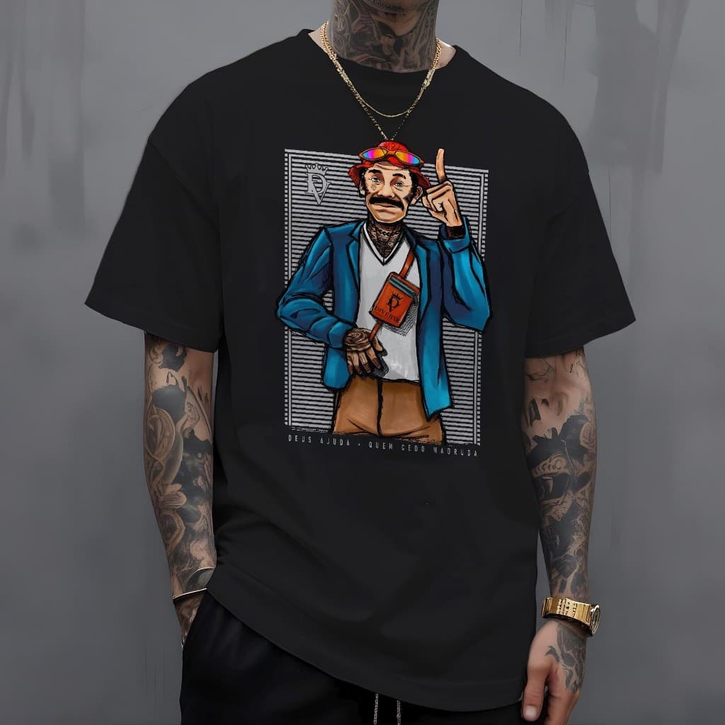 Camiseta Masculina Sr Madruga Sábio Estilo Street Wear Conforto e Elegancia Camisa 100% Algodão