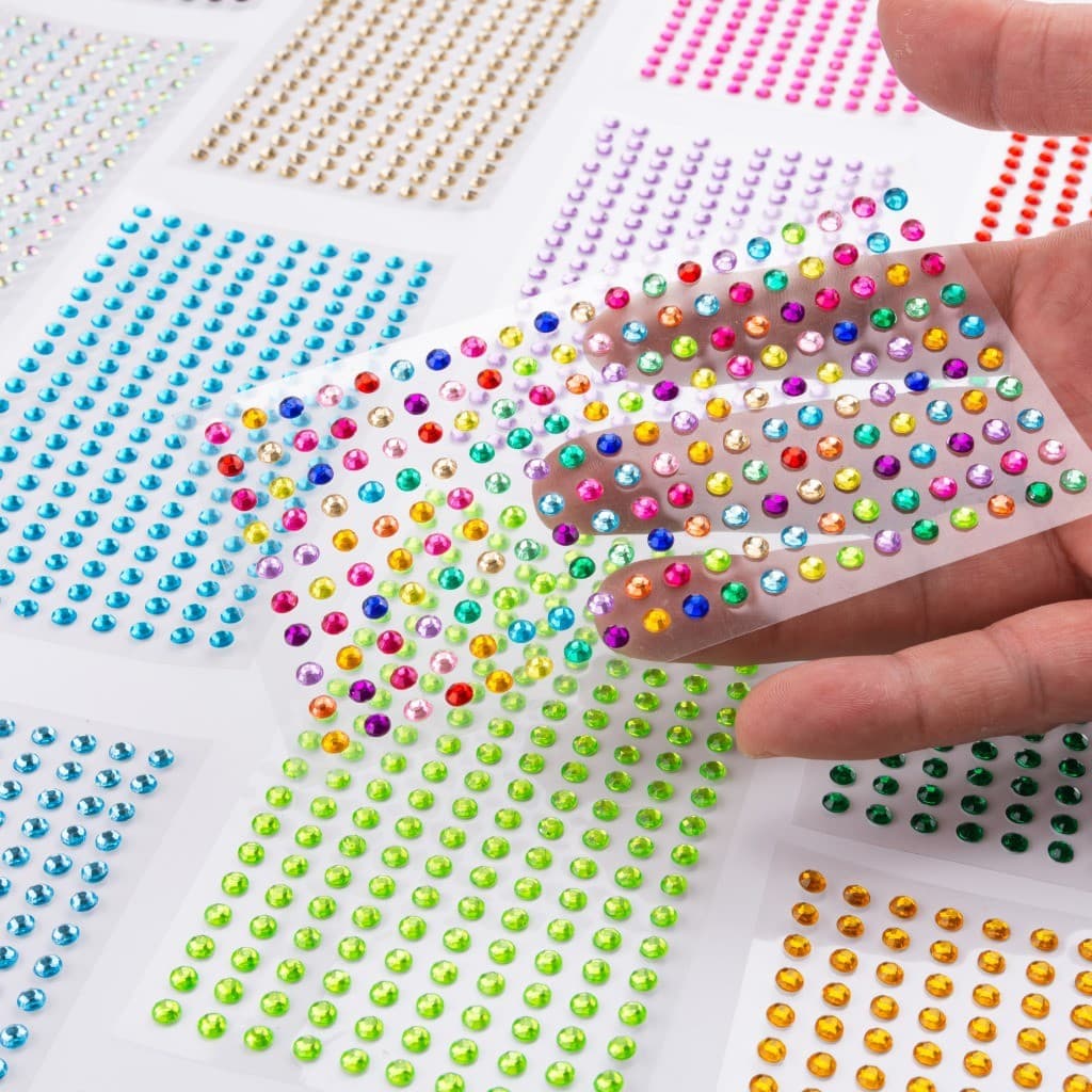4MM 200 peças de strass redondos coloridos de acrílico com adesivos autocolantes para maquiagem infantil e decoração fac