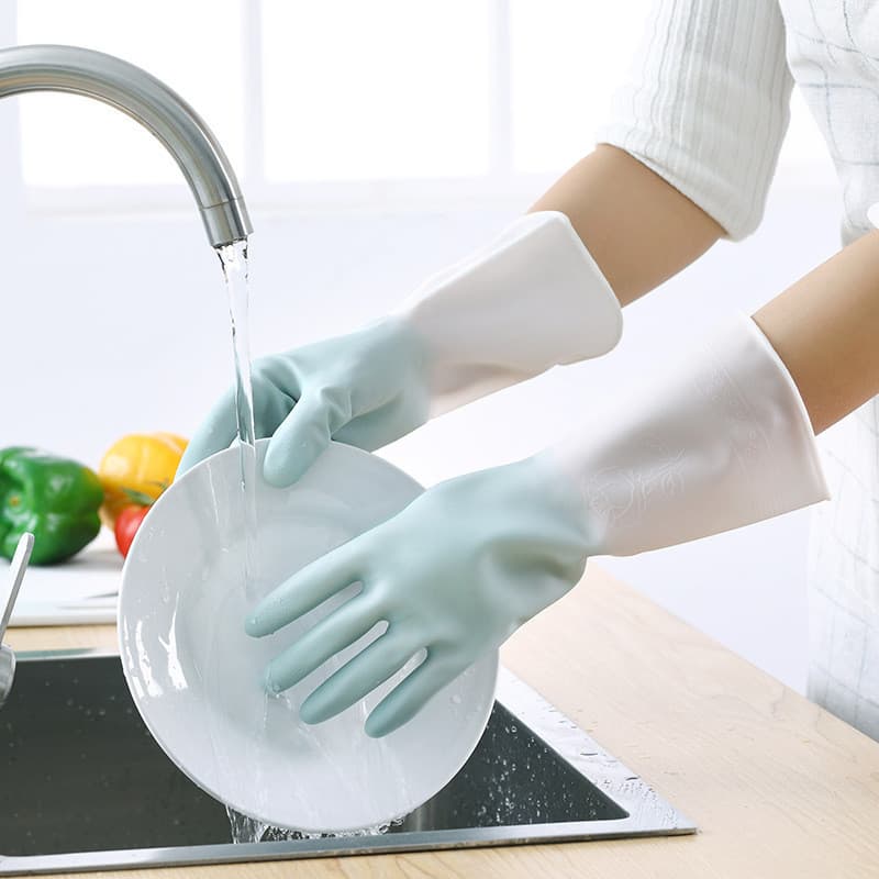 Cozinha trabalho doméstico limpeza luvas de lavar louça duas cores lavar louça roupas luvas de borracha durável à prova