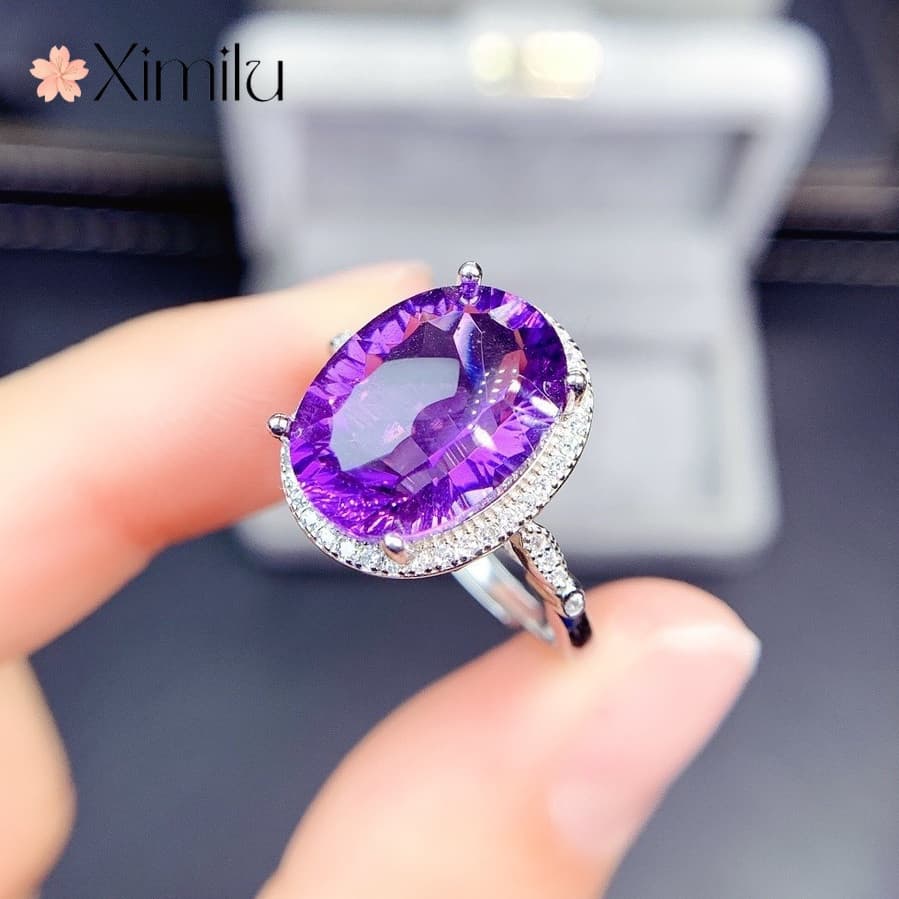 ⭐ Original luxo Profound ametista cheio de diamante aberto anel de prata moda feminina jóias de casamento atacado