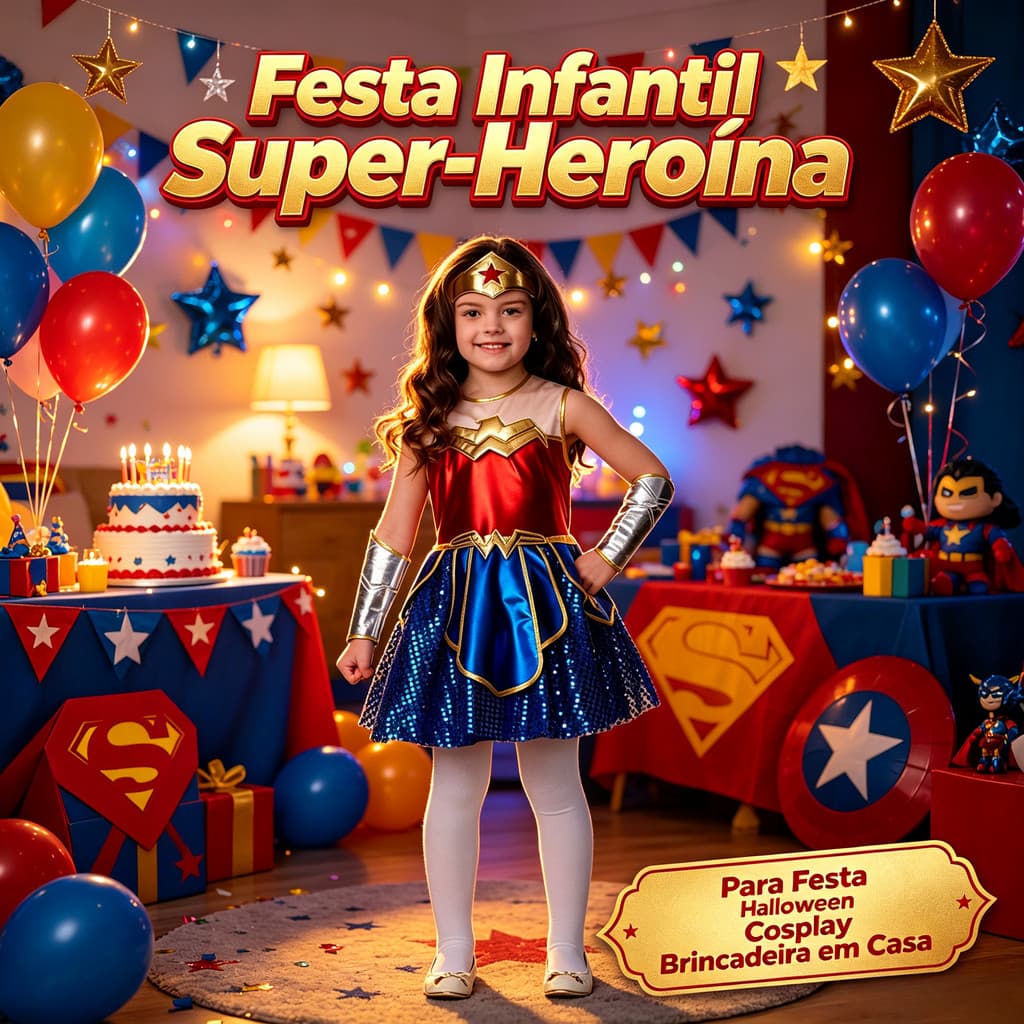 FANTASIA INFANTIL MULHER MARAVILHA MENINA CARNAVAL FESTAS