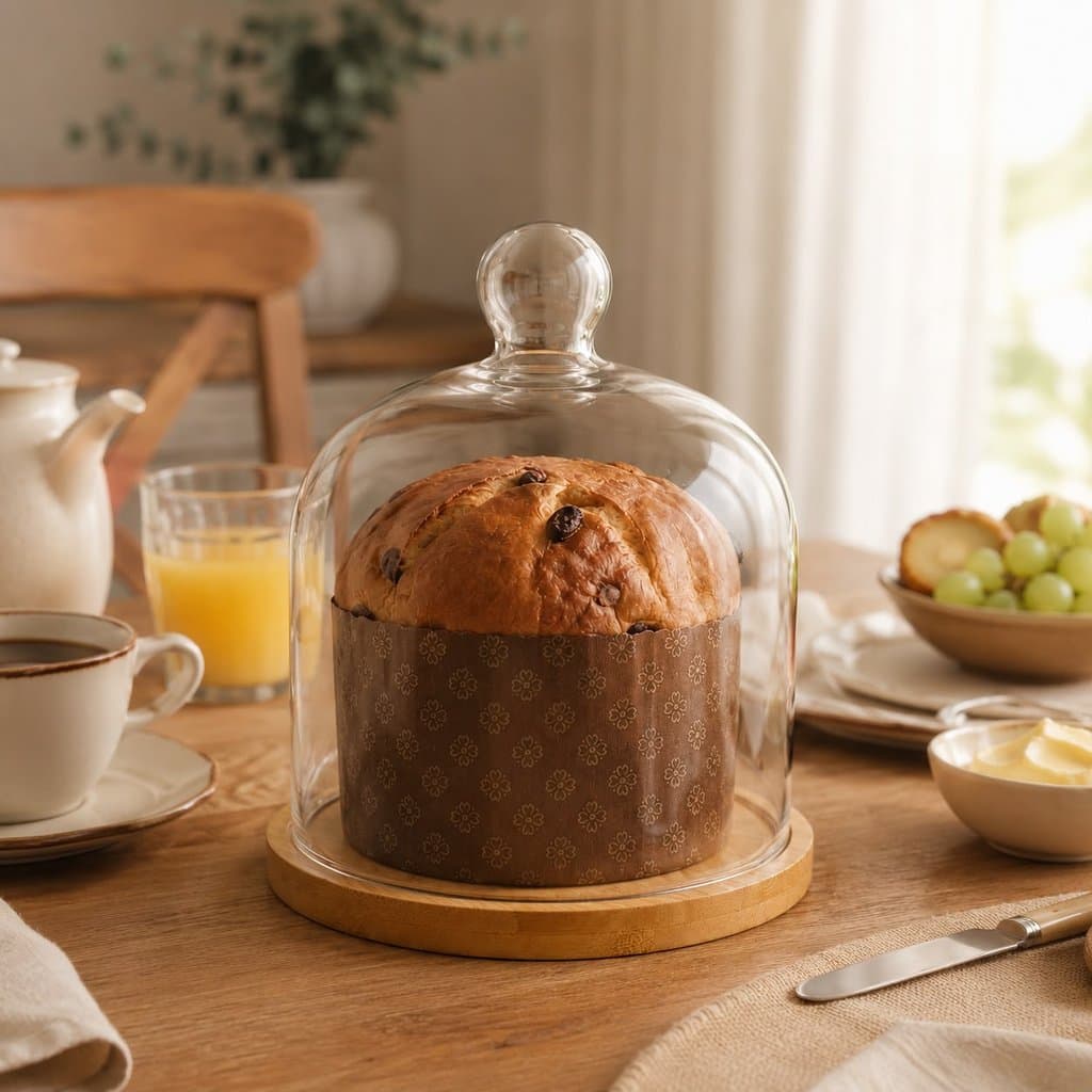 Porta Panetone de Vidro com Base em Bambu 19cm para 400g 26366 - Vencedor