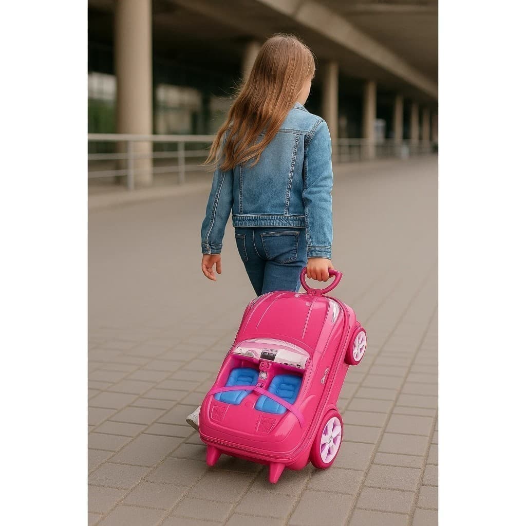 Mala Infantil 3D Rodinhas Rosa Viagem Menina Personagem Boneca Mochila Resistente Compartimentos