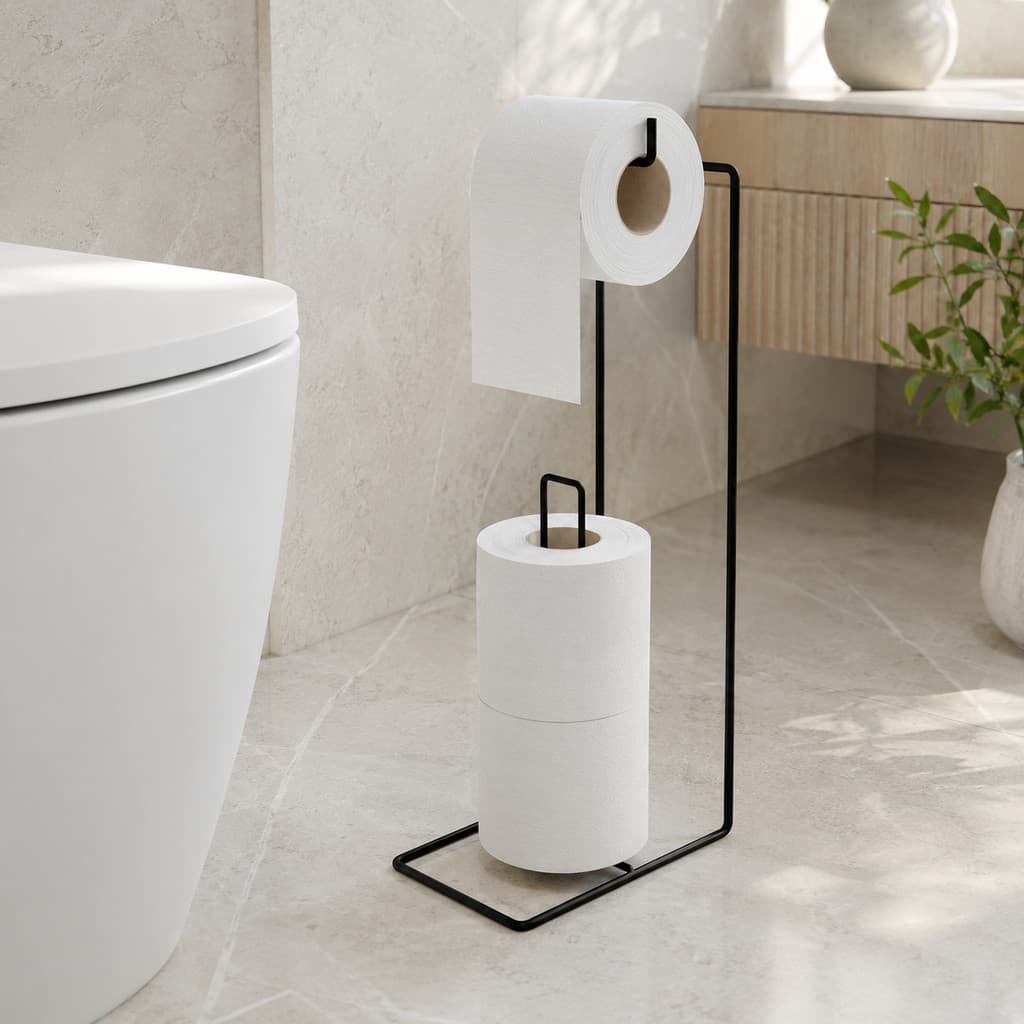 suporte para Papel Higiênico Chão Banheiro Aramado Preto Epóxi Organização