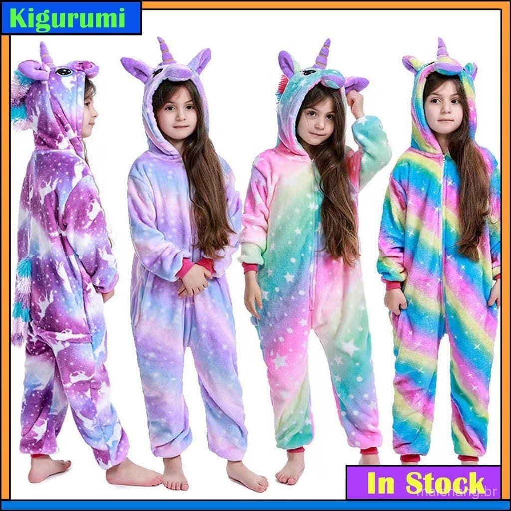 Crianças pijamas 2023 inverno dormir meninos meninas ternos unicórnio dinossauro Animal pijamas C96J