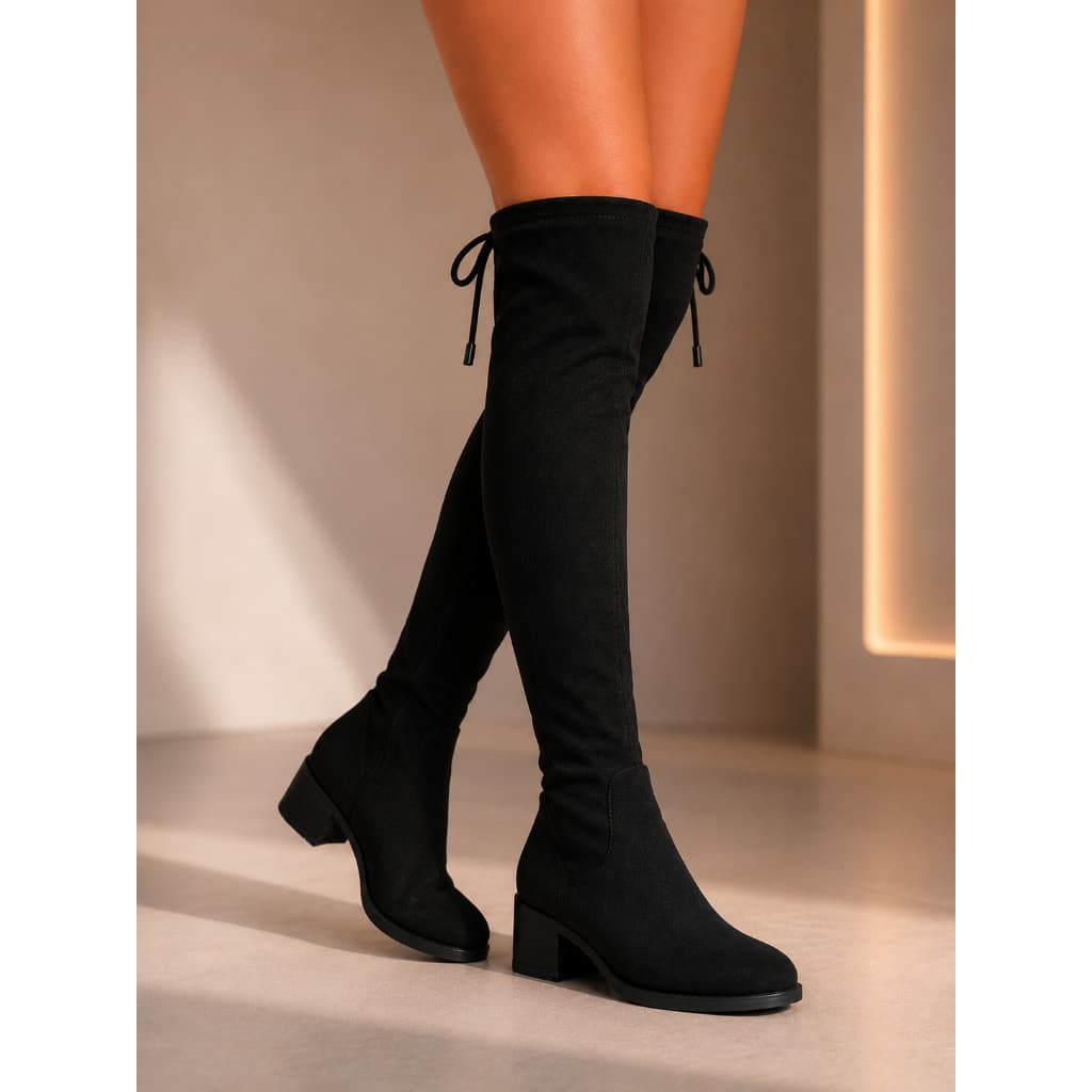 Bota Over The Knee Feminina Camurça Stretch Bico Arredondado Elastano 34 AO 42 Moda Inverno Frio