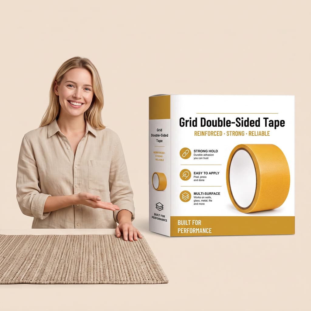 [Estoque pronto] Fita dupla face de grade, tapete fixo diário para casa, adesão à prova d'água, fácil de rasgar, abrir,