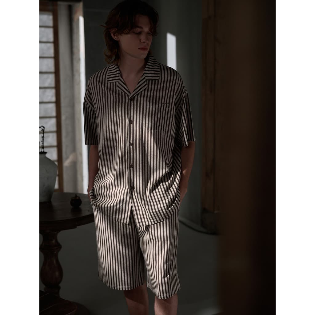Symphony 26 Pijama masculino de algodão Modal macio verão fino manga curta listrado Loungewear pode usar ternos externos