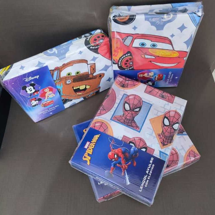 Lençol com Elástico Avulso Solteiro e Casal Estampado Marvel Disney Homem Aranha Carros Mcqueen