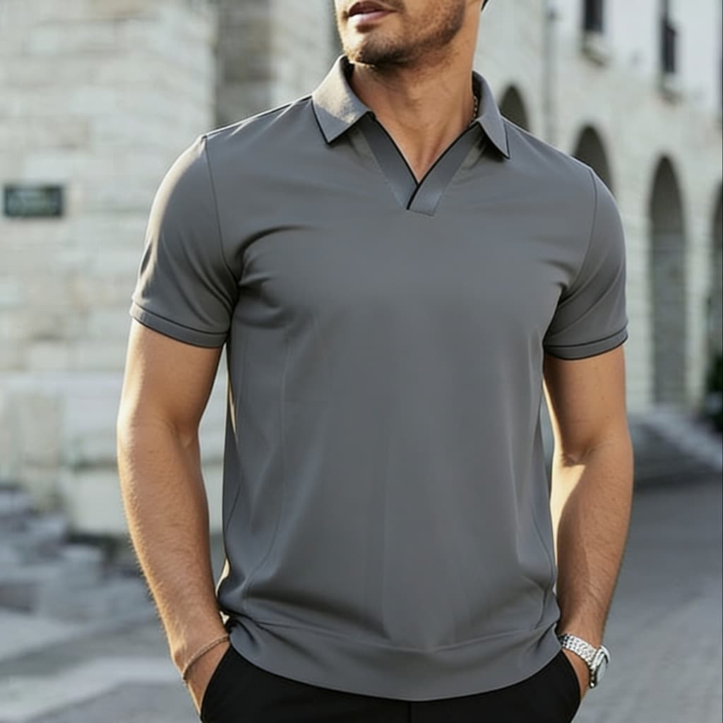 Camisa Polo masculina de manga curta transfronteiriça contraste cor lapela Design gelo seda tecido antibacteriano negóci