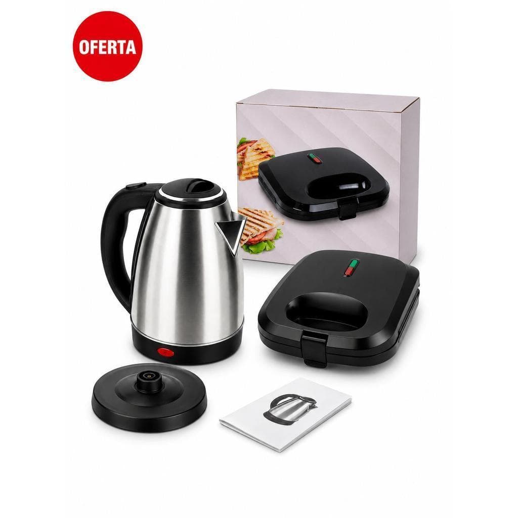 Kit Chaleira Elétrica Inox 2L + Sanduicheira Grill 2 em 1 127V 750W