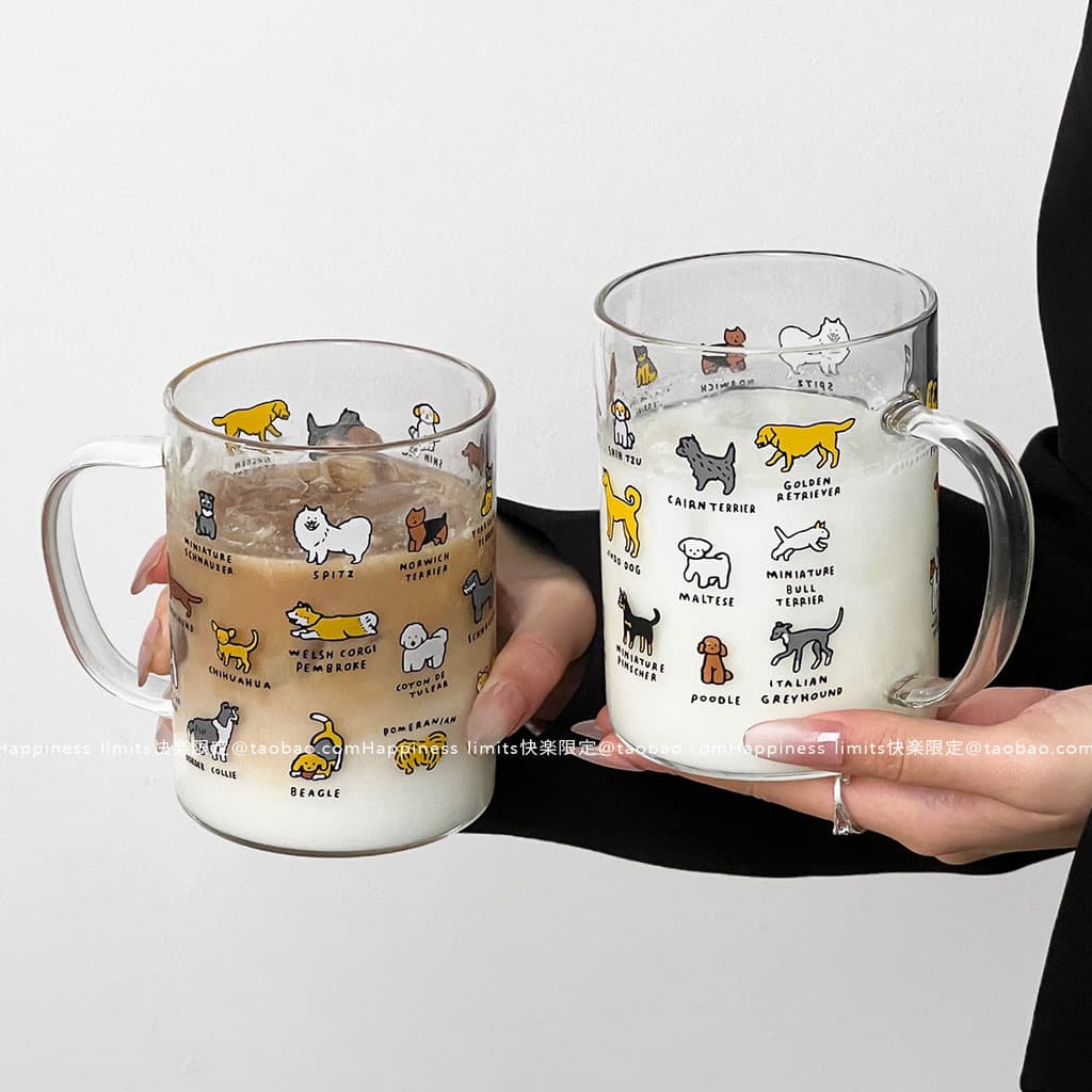 Caneca de Vidro 450ml Estilo Coreano Fofo com Cachorrinho | Caneca Térmica para Café e Leite