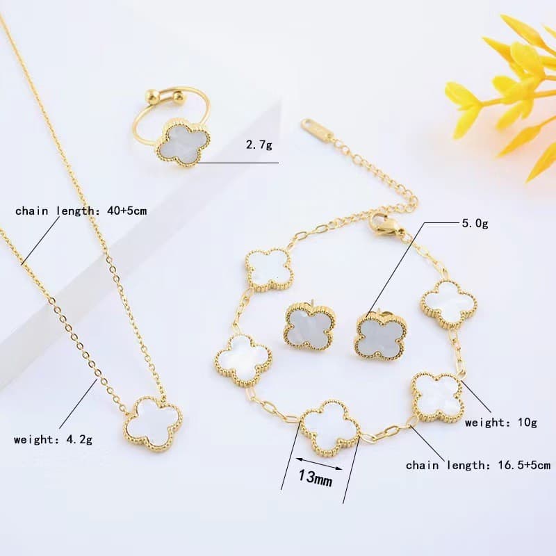 Colar de aço de titânio dupla face em ouro 18K Conjunto de brincos de orelha Requintado pequeno conjunto de três peças f