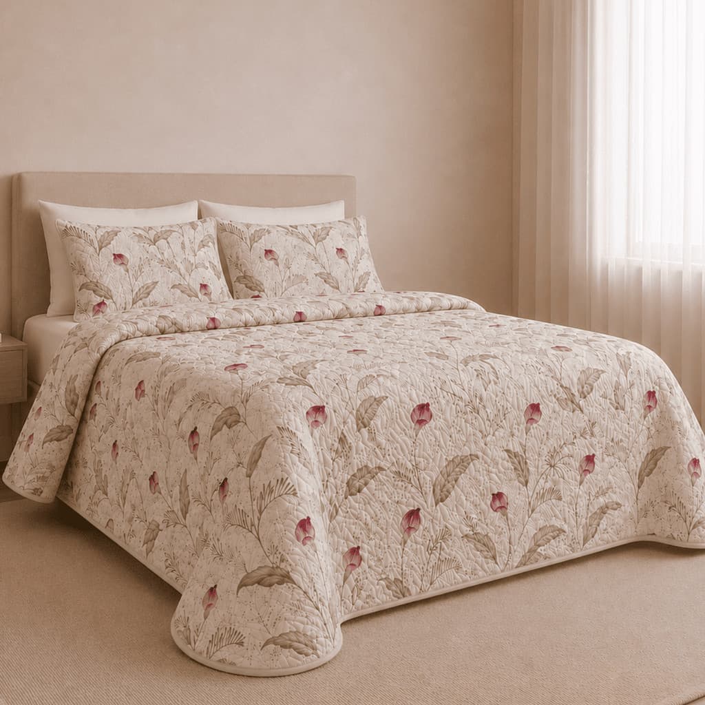 Kit Colcha Cobre Leito Com 2 Fronhas Casal Queen Dupla Face Estampada Matelado 2,40m x 2,60m