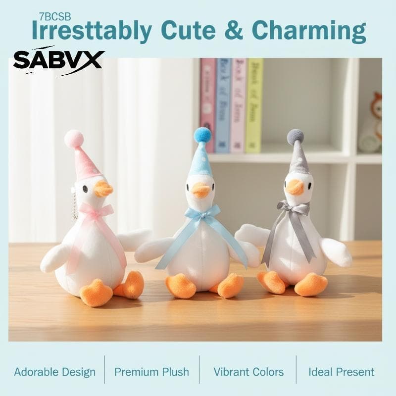 SABVX 20CM Recheado Ganso Branco Pelúcia Chaveiro Fofo Pingente Animal Saco Charme Carro Pendurado Pequeno Presente Para