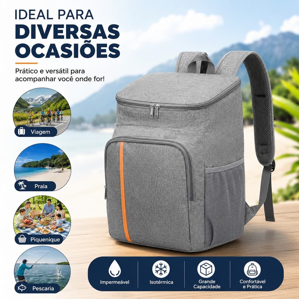 Mochila Térmica Cooler 23L Impermeável Bolsa Isotérmica Grande para Praia Piquenique Camping e Trabalho
