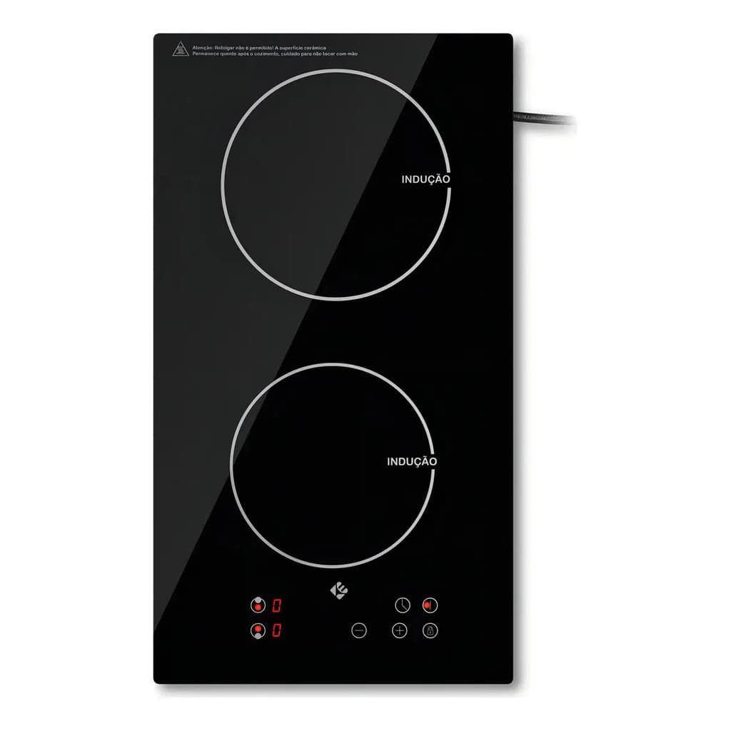 Cooktop De Indução 2 Boca Preto Com Trava De Segurança Painel Touch Screen