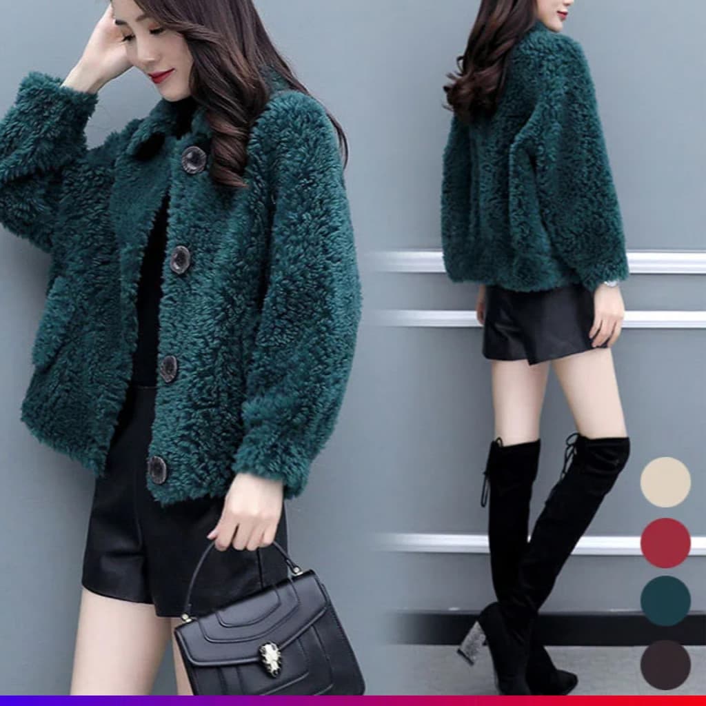 [Ideal para o Frio] Faux Lambswool Coat Women Granular Fleece Cardigan/Casaco de Lã Falso/Estilo Casual/Para Mulheres/Di