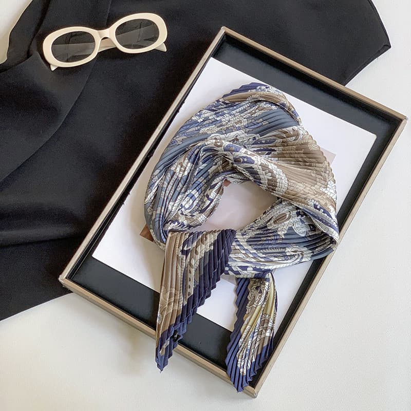 [Estoque pronto] Lenço de seda plissado High-End novo estilo castanha de caju moda All-Match decoração profissional lenç