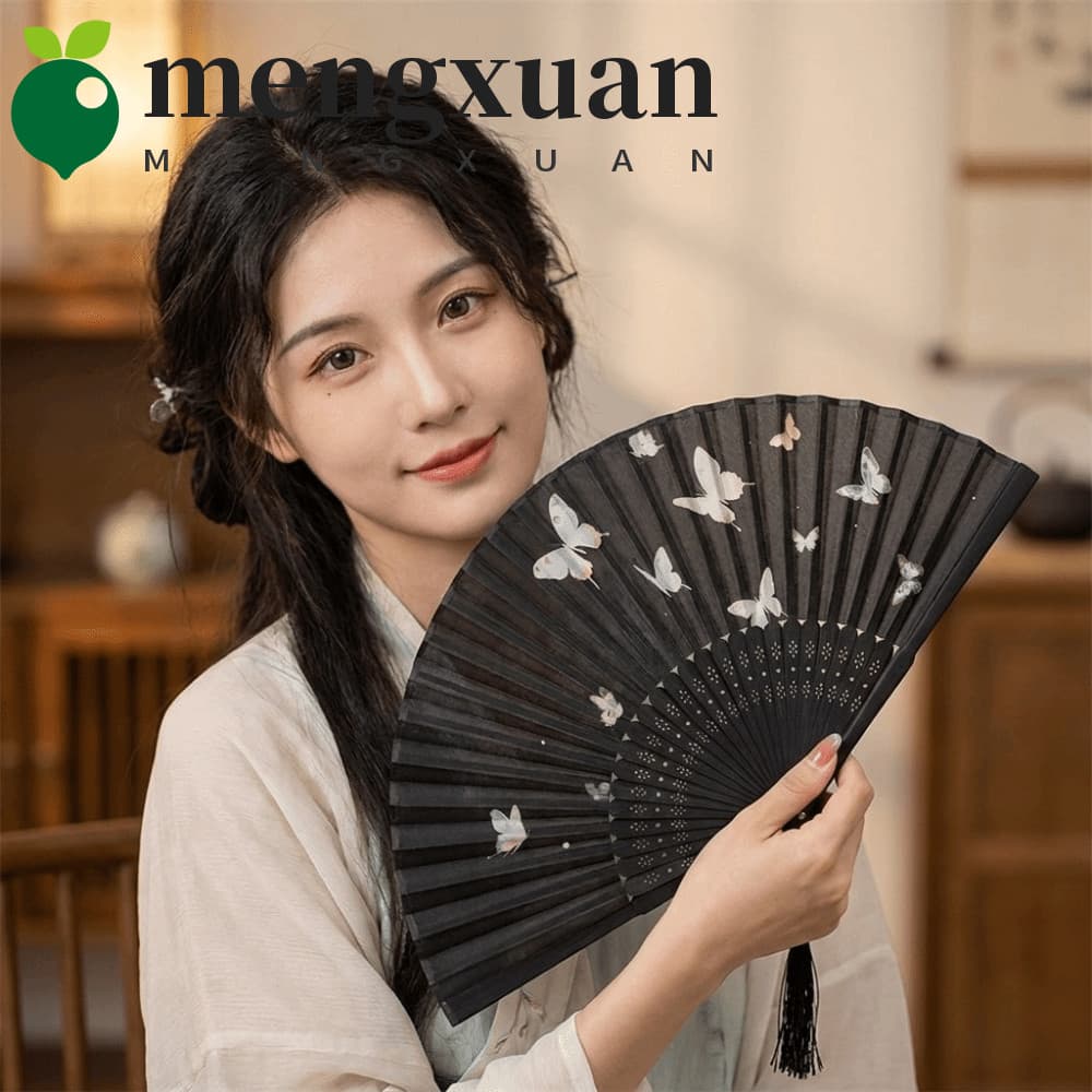 MENGXUAN1 Leque Com Manivela , Estilo Antigo , Novo Dobrável De Tinta Chinesa Dan Qing , Borlas , De Dança