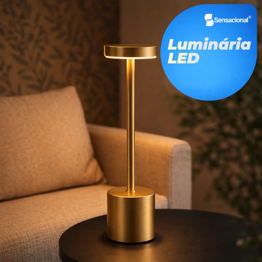 Luminária Mesa Abajur Led Dimerizável Sem Fio Recarregável