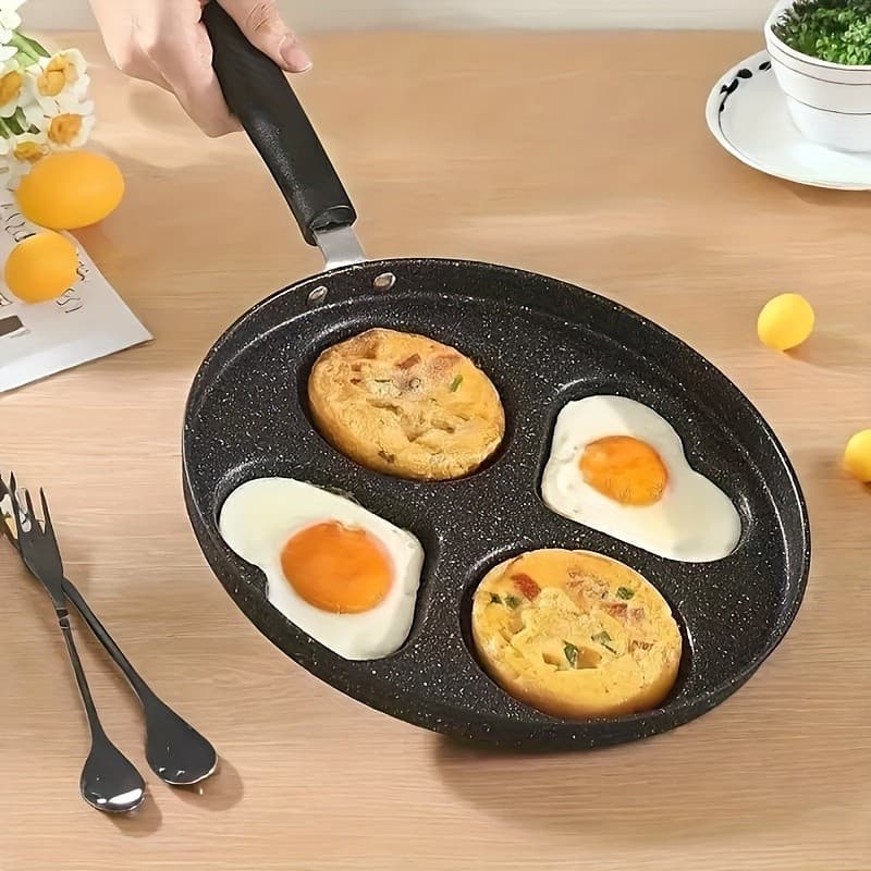 Panela Antiaderente 3 em 1 de Alta Resistência com 4 Formas para Ovos - Panela Multifuncional para Bife, Panquecas, Café