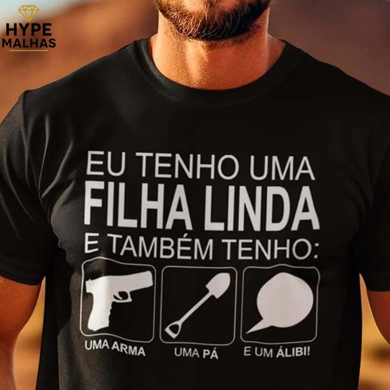 Camiseta Pai de menina 100% Algodão Frase Engraçada Papai Protetor