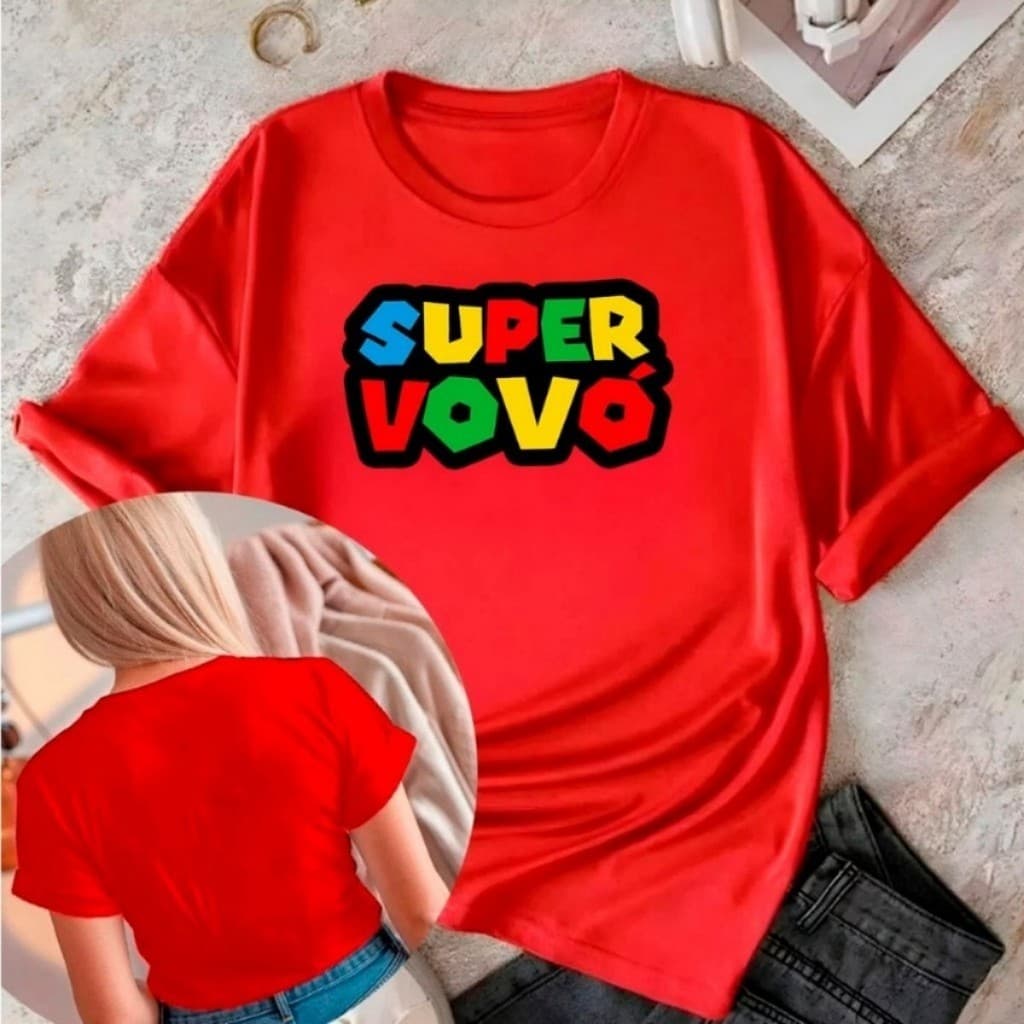 Camiseta Feminina T Shirt Super Vovó 100% Algodão Mario Game Casual Manga Curta Presente