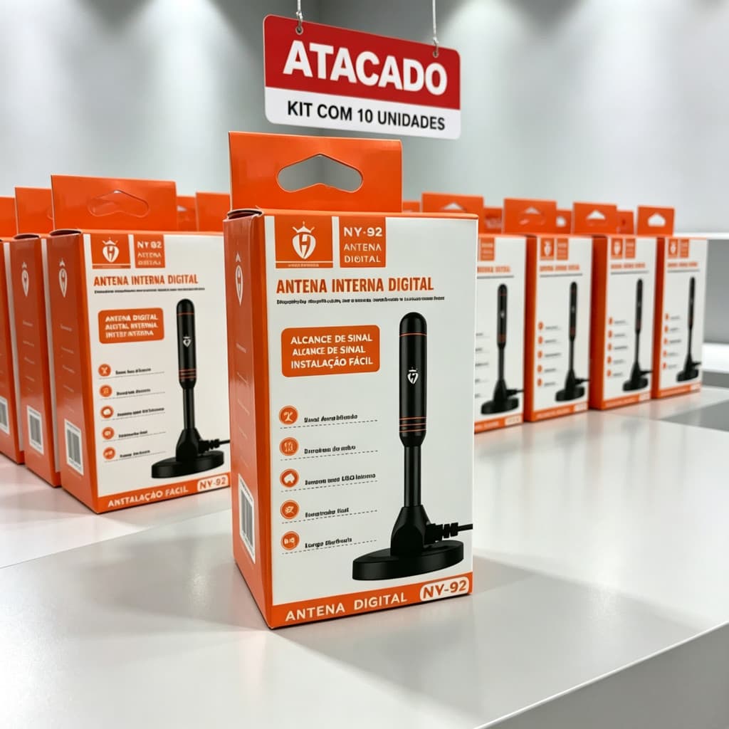 Kit Atacado Antena HDTV UHF VHF FM Base Imã 3,5dBi Cabo 3/5m Impermeável
