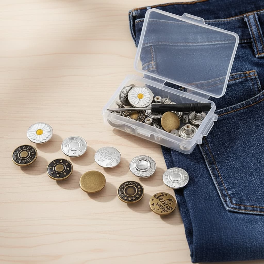 20 peças Kit de Botão para Calça sem Costura - Apertador de Cintura sem Furos, Redutor de Tamanho de Jeans Ajustável