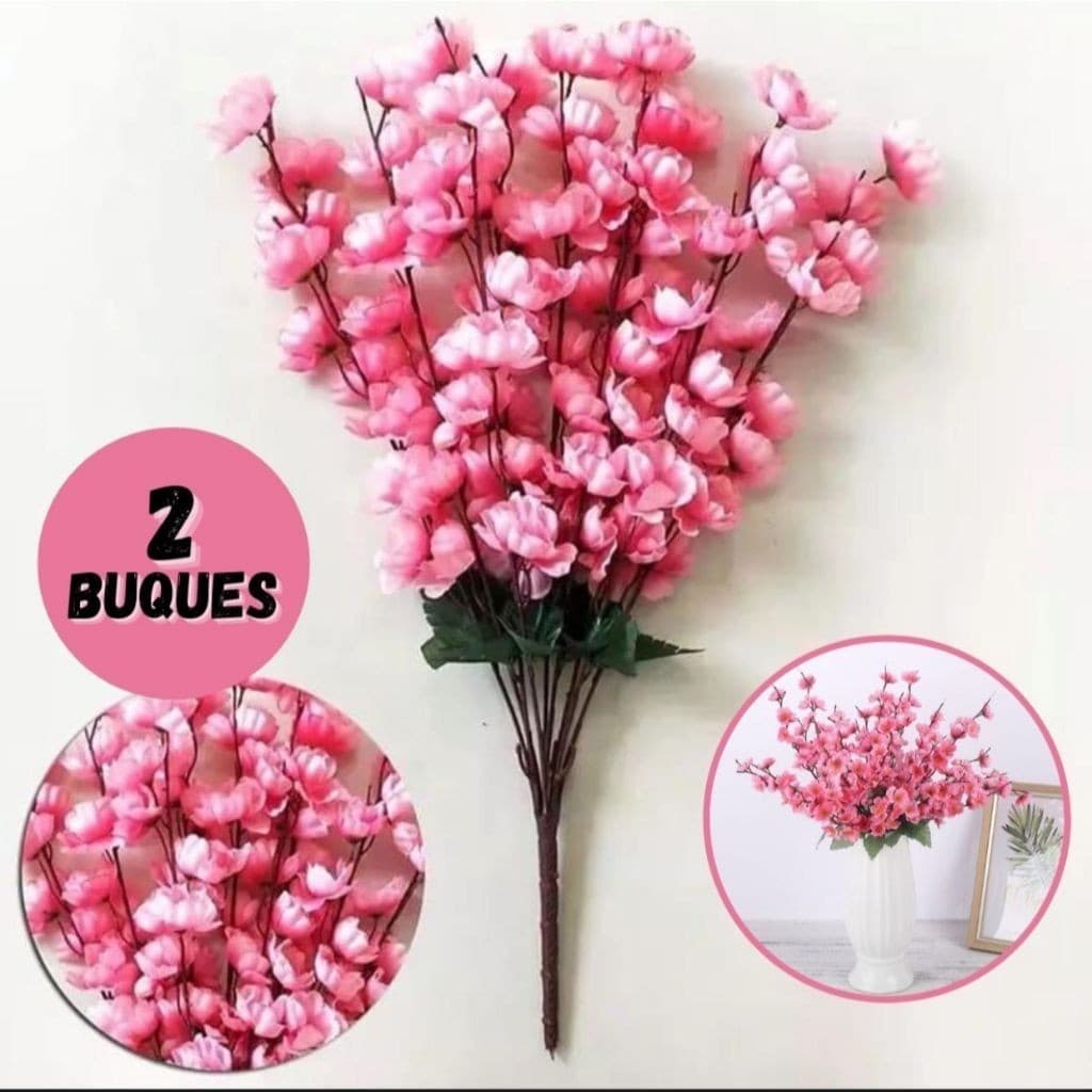 2 Buques Flor Cerejeira Artificial 6 Galhos Grande com 63 Florzinhas Cada Enfeite