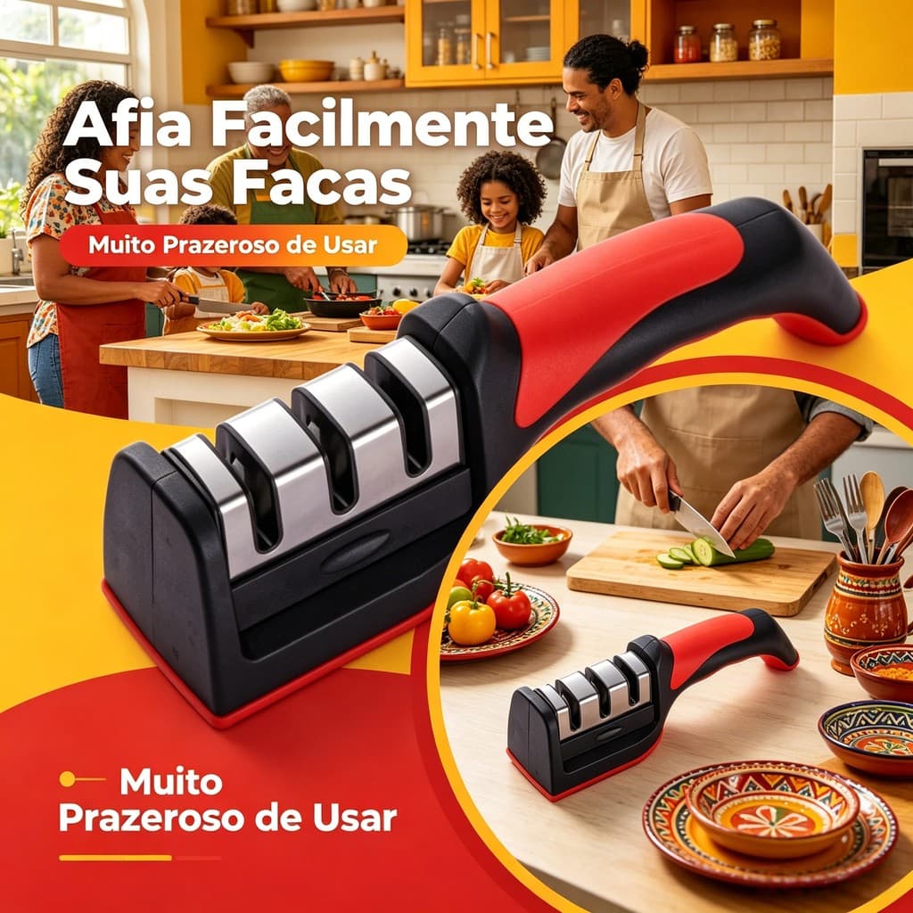 2 Afiador Amolador De Facas Em Aço Inox Com 3 Borda Profissional Base Emborrachado