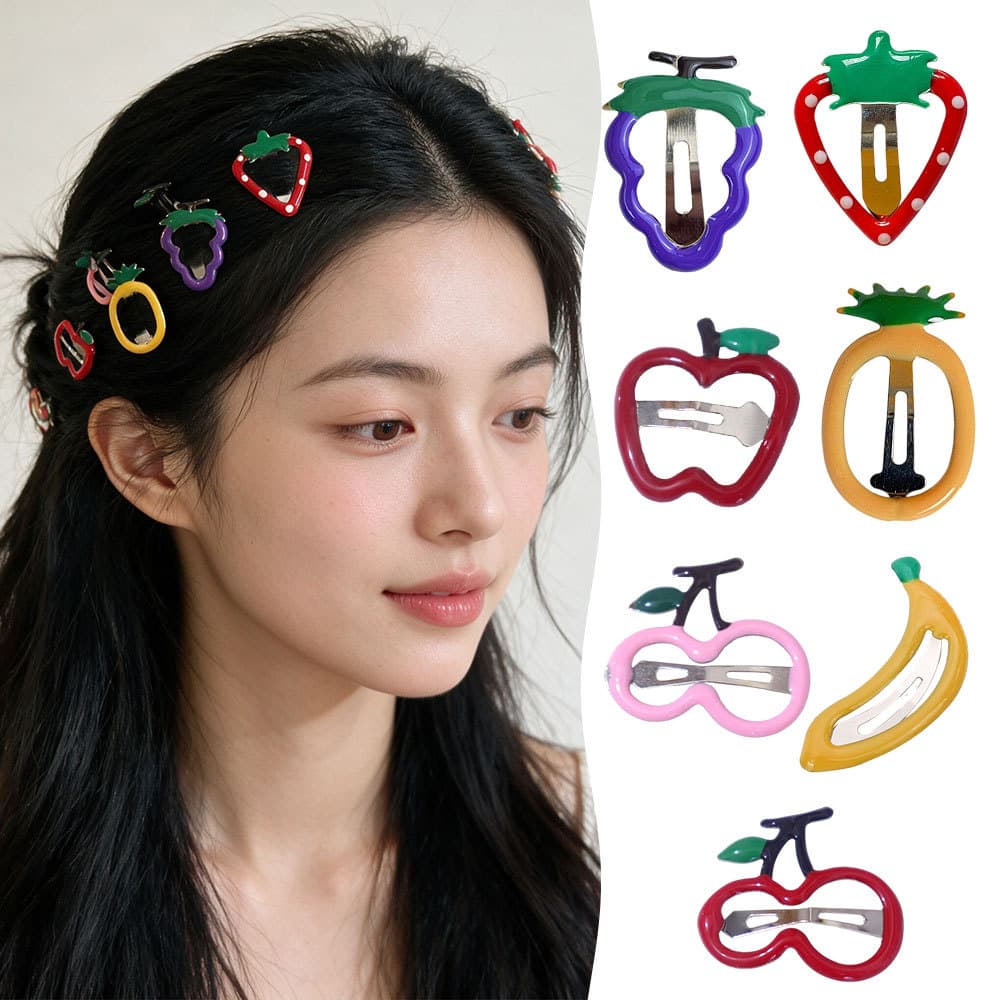 Bonito Dos Desenhos Animados Forma De Fruta Metal BB Hairpin Abacaxi Morango Cereja Mini Presilhas Doce Cor Meninas Lado