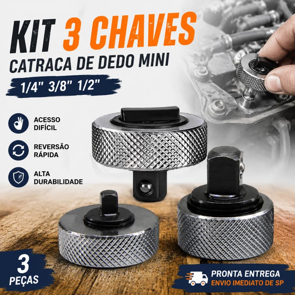 Kit 3 Chaves De Catraca De Dedo Mini 1/4 3/8 1/2 Para Soquete