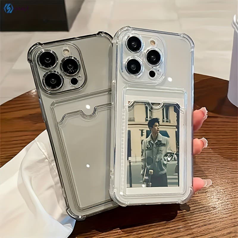 Capa De Telefone Transparente Com Porta-Cartões Para iPhone 16 15 14 13 12 11-Design Anti-Queda