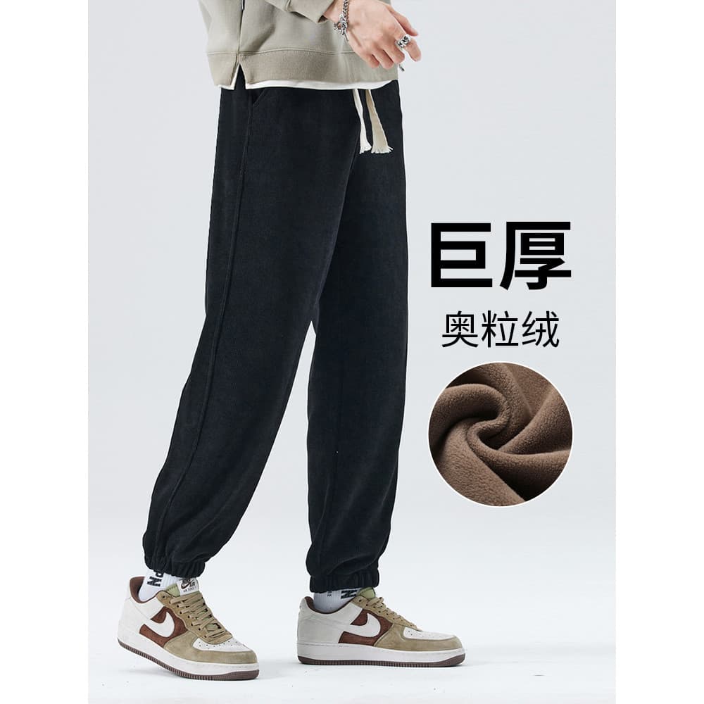 Calça de moletom masculina outono inverno Street Wear veludo pelúcia engrossado calças casuais masculinas calças retas D